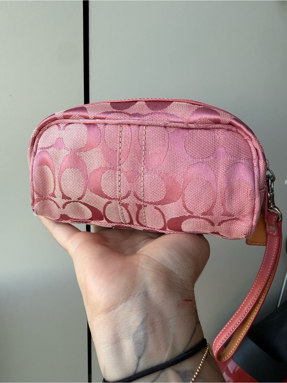 Coach Pink Signature Cosmetic Bag Pouch Wristlet